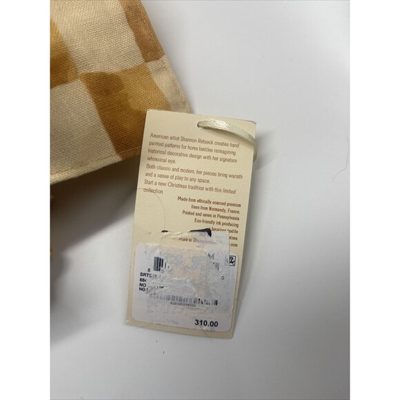 Shannon Retseck Studio Checkered French Linen Tree Skirt In Mustard/Cream NWOT - Picture 5 of 7